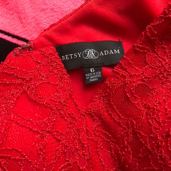 Betsy & Adam Lace One Shoulder Gown Size 6 Red - Picture 2 of 7